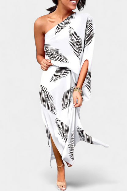 Vestido Un Hombro Carlena Estampado Romántico Exclusivo