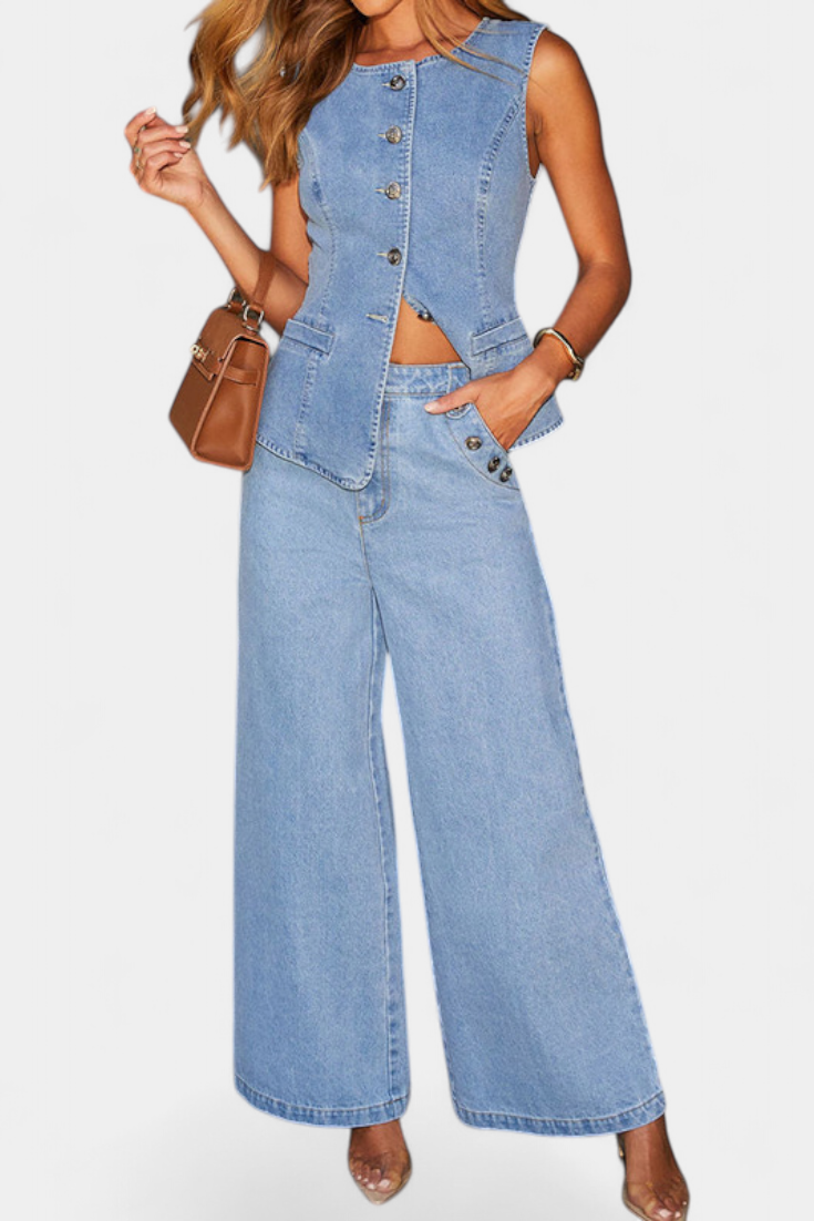 Conjunto Ludovica Denim Chaleco Ajustado Jeans Con Estilo