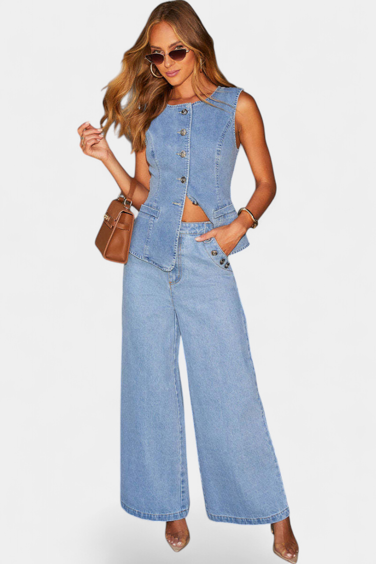 Conjunto Ludovica Denim Chaleco Ajustado Jeans Con Estilo