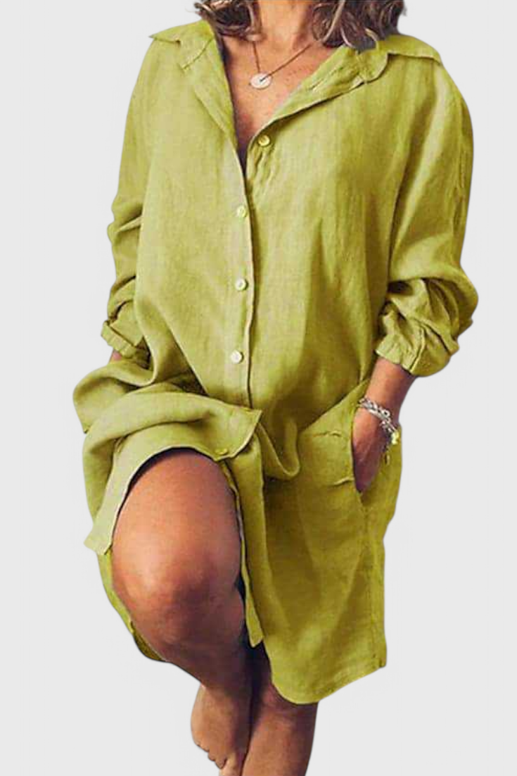Vestido Camisa De Lino Marlene Silueta Longline Chic