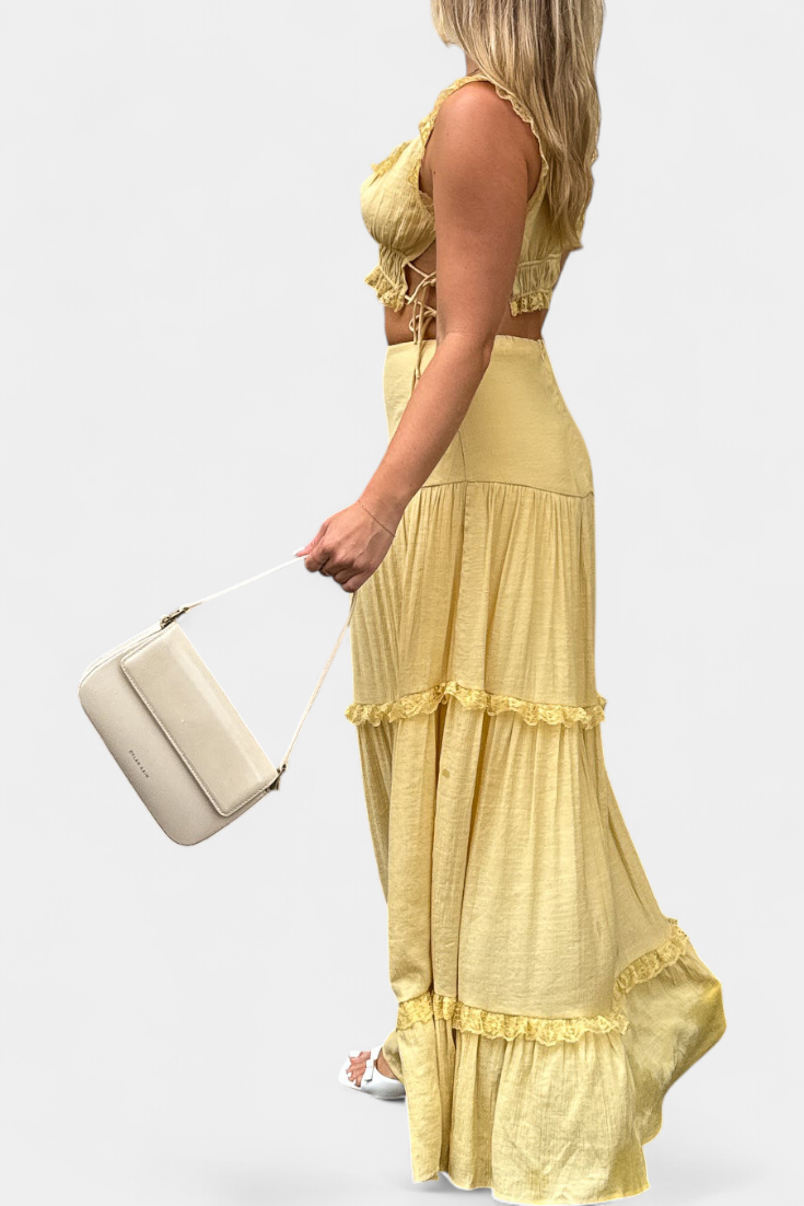 Conjunto Top Elegante Con Encaje Falda Maxi Con Encanto