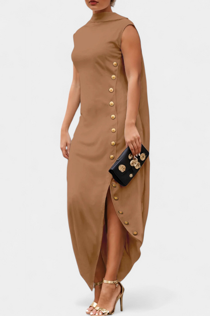 Vestido Asimétrico Con Botones Dorados Para Deslumbrar
