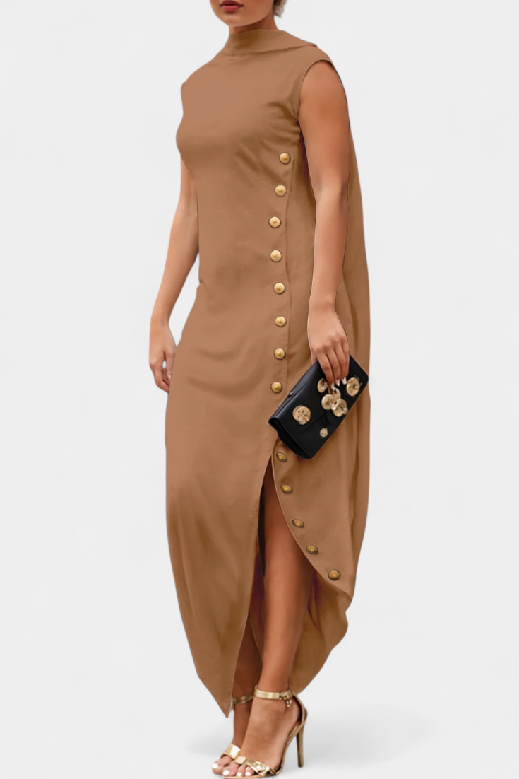 Vestido Asimétrico Con Botones Dorados Para Deslumbrar