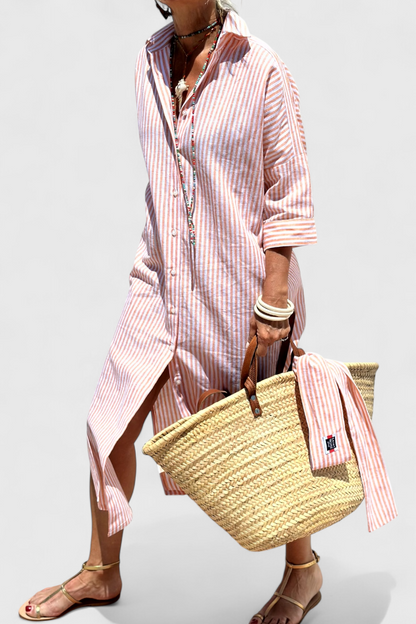 Vestido Camisero Rayas Verticales Alarga Silueta Estilo