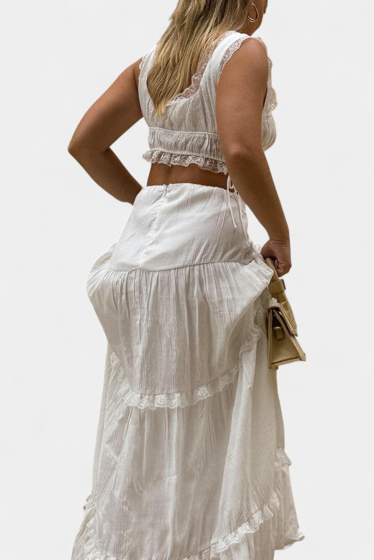 Conjunto Top Elegante Con Encaje Falda Maxi Con Encanto
