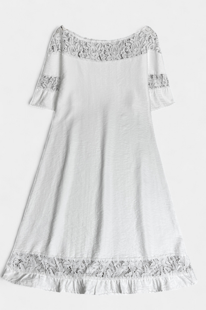 Vestido Lino Con Encaje Cuello Barco Karol Colección Chic