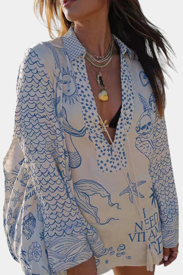 Conjunto Camisero Estampado Marina Con Shorts Elásticos