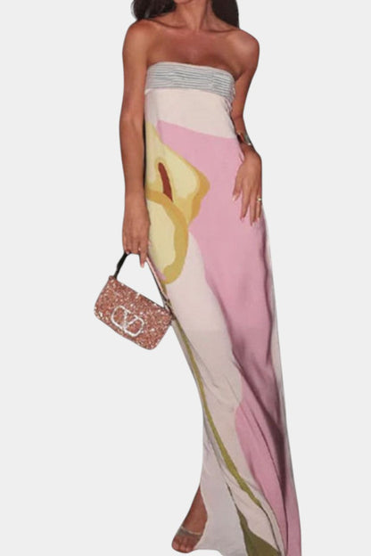 Vestido Sin Tirantes Laura Floral Coqueto Tejido Premium