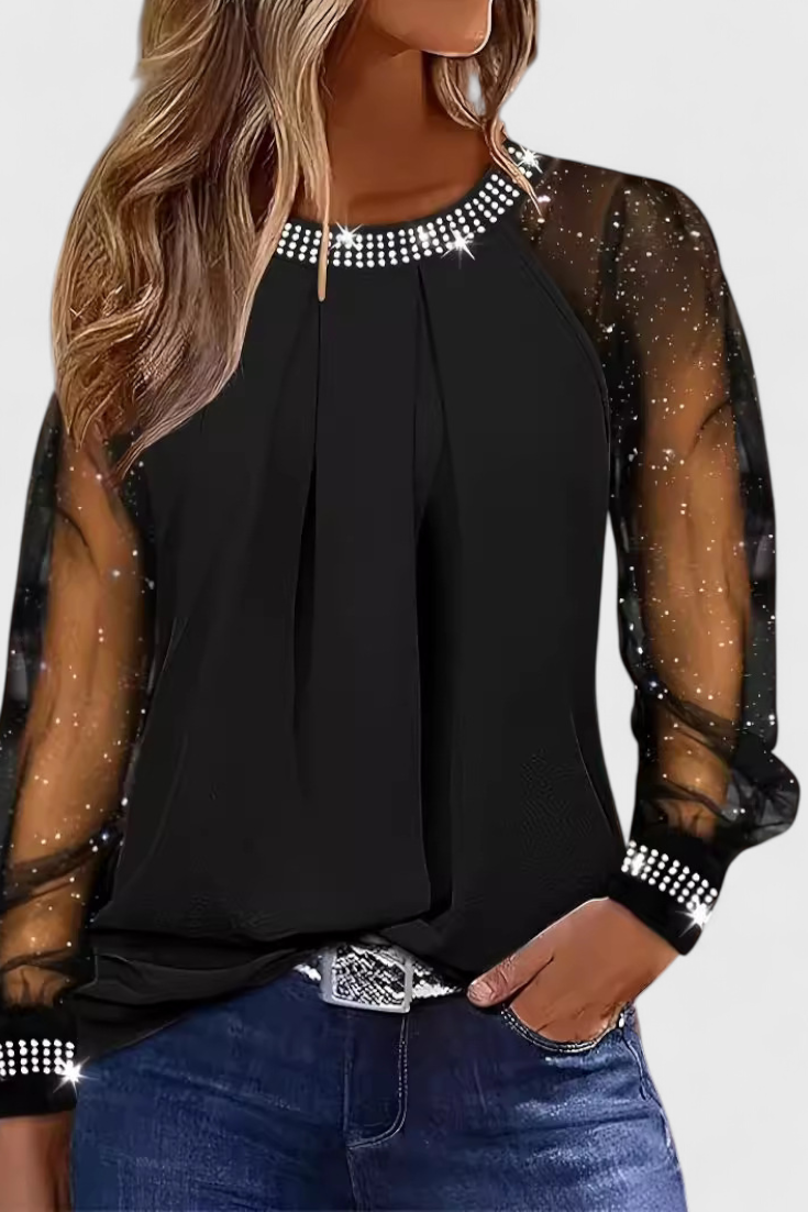 Blusa Flor Con Mangas Tul Y Acentos Strass Diva Exclusiva