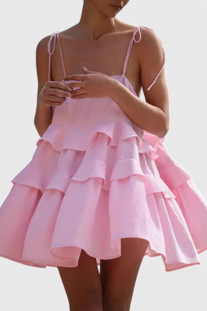 Vestido Mini Algodón Lino Silueta A Exclusiva Plisado Pícaro