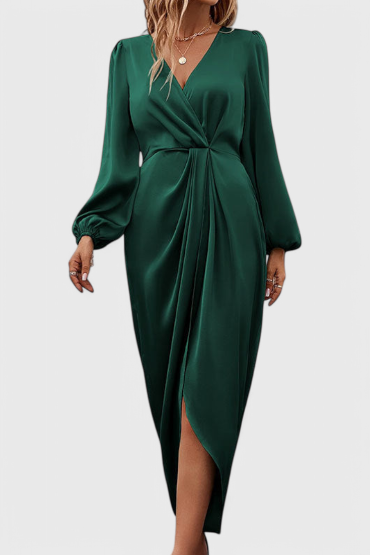 Giada Vestido Seda Largo con Escote V y Abertura Lateral