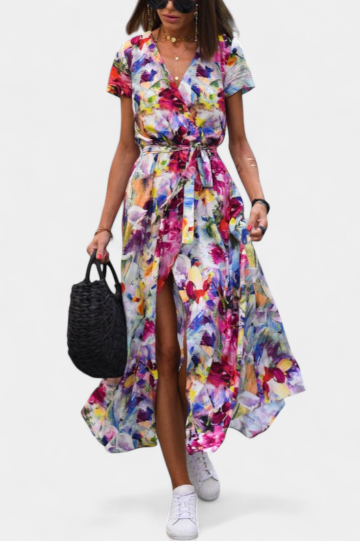 Vestido Escote Cruzado Verano Estampado Lilith Chic