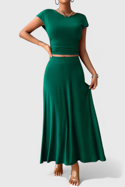 Conjunto Anastasia Top Corto Fruncido Y Falda Fluida