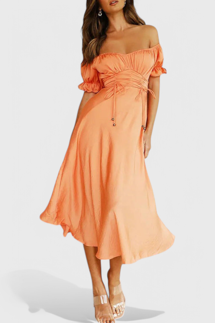 Vestido Midi Off Shoulder Lucia Con Encanto Romántico