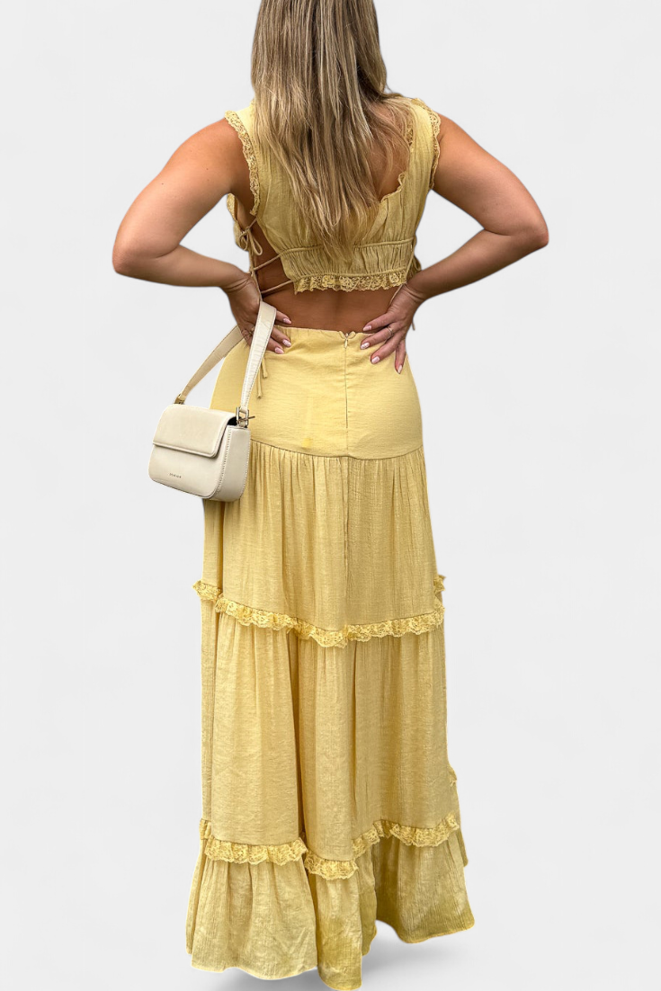 Conjunto Top Elegante Con Encaje Falda Maxi Con Encanto
