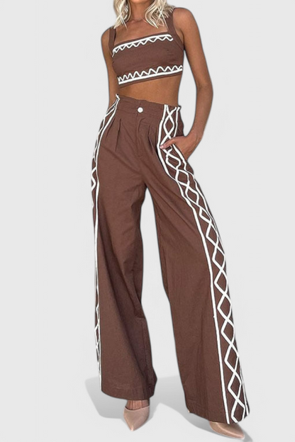 Conjunto Mirella Crop Y Pantalones Anchos Zigzag Exclusivo