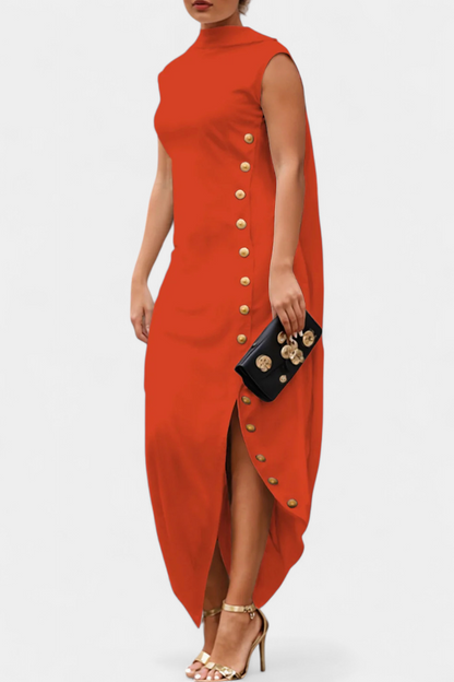 Vestido Asimétrico Con Botones Dorados Para Deslumbrar
