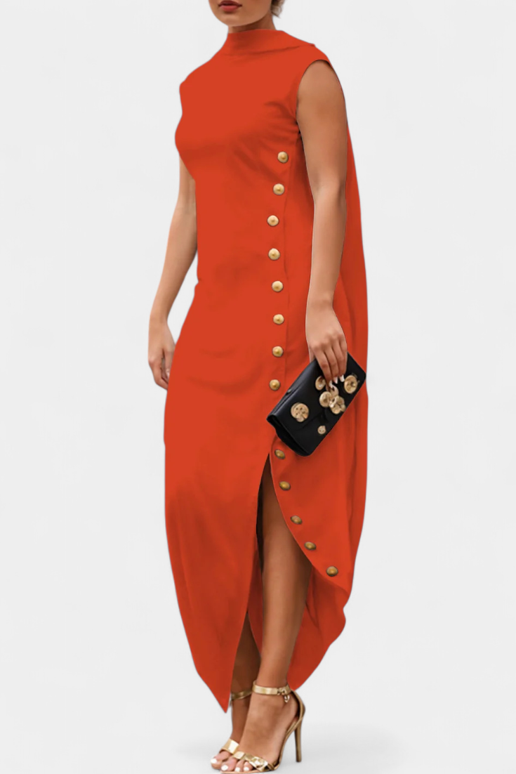 Vestido Asimétrico Con Botones Dorados Para Deslumbrar