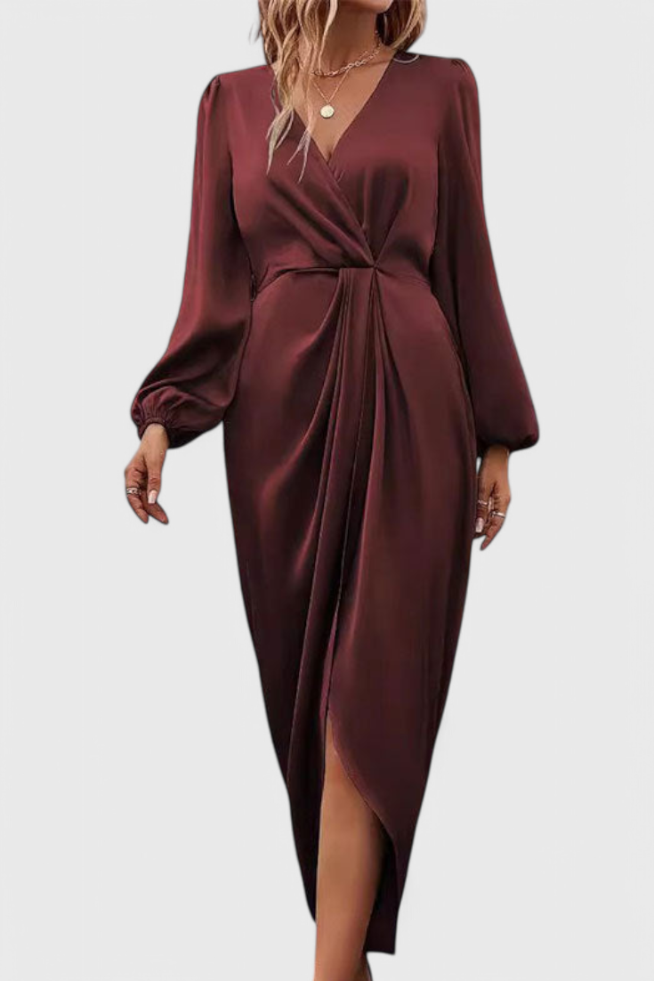 Giada Vestido Seda Largo con Escote V y Abertura Lateral