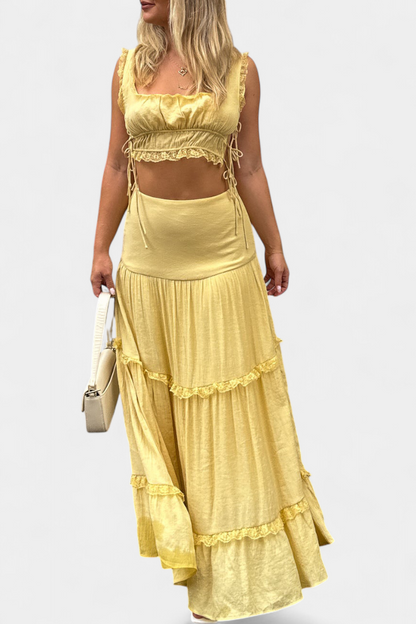 Conjunto Top Elegante Con Encaje Falda Maxi Con Encanto