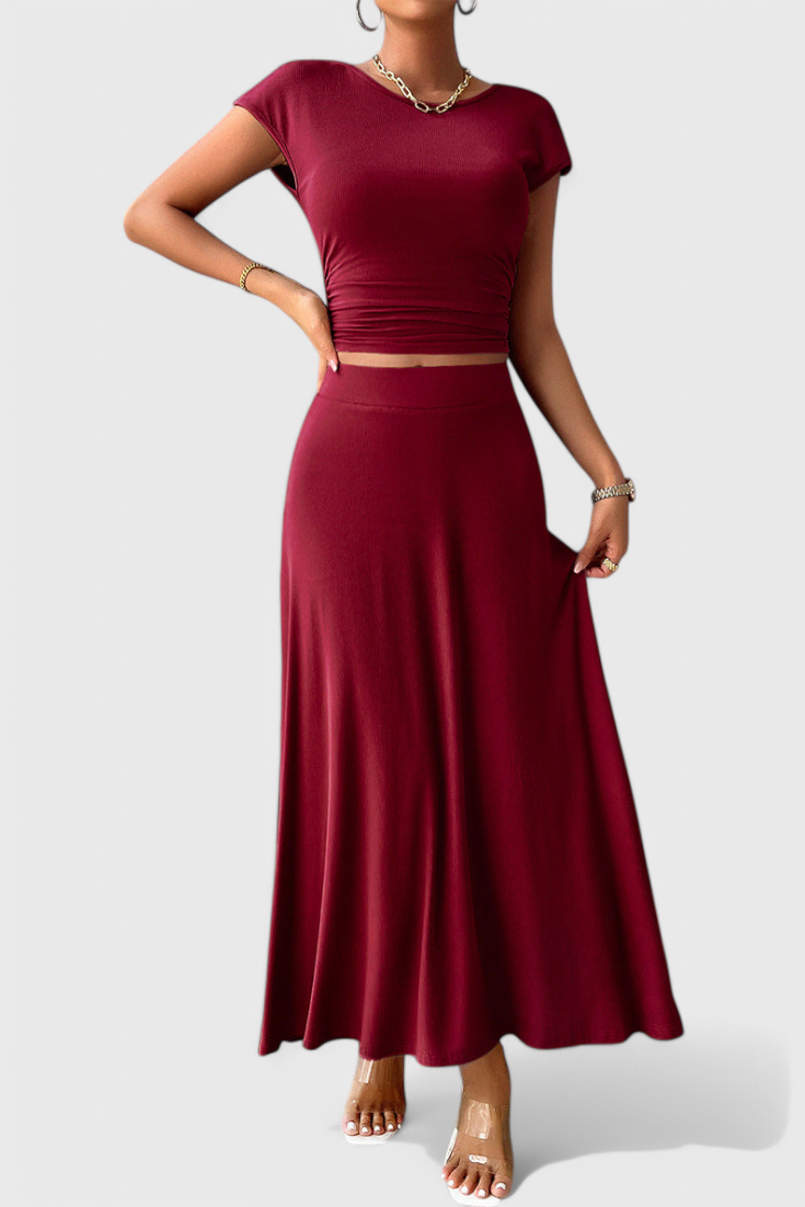 Conjunto Anastasia Top Corto Fruncido Y Falda Fluida