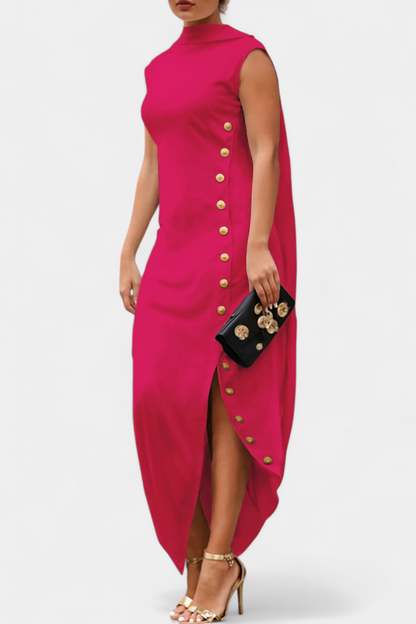 Vestido Asimétrico Con Botones Dorados Para Deslumbrar