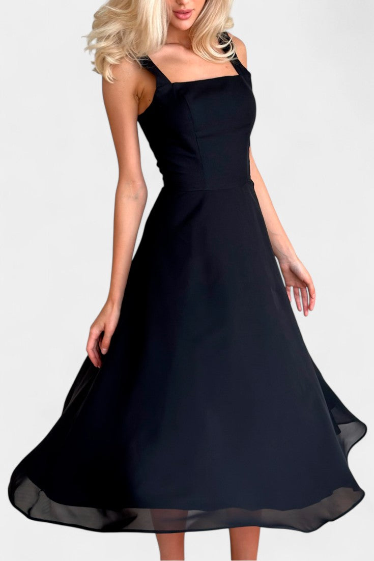 Vestido Mary Midi Aline Sin Mangas Con Escote Cuadrado