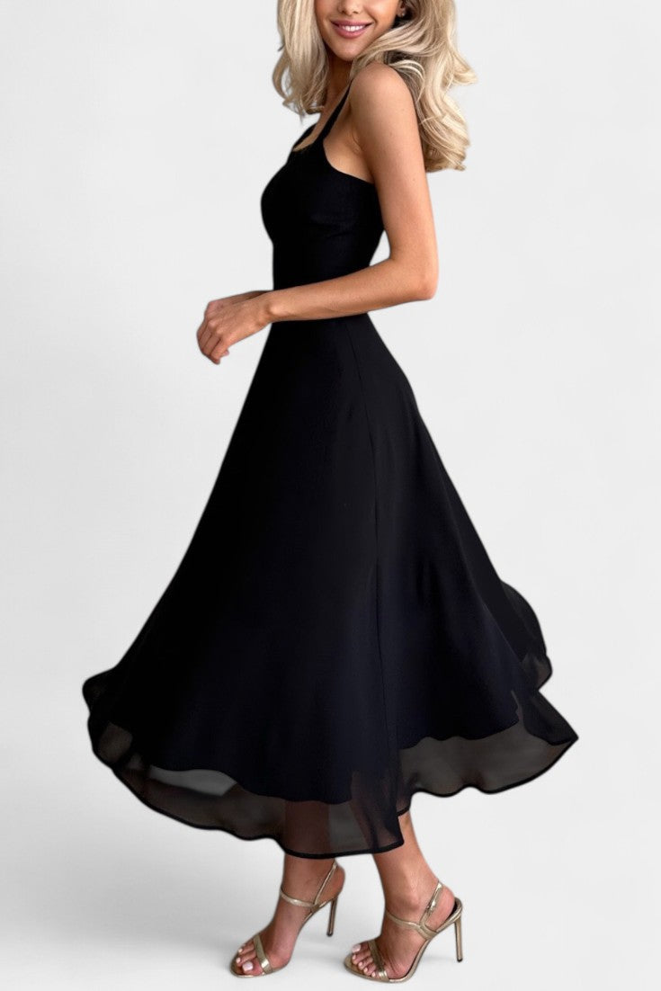 Vestido Mary Midi Aline Sin Mangas Con Escote Cuadrado