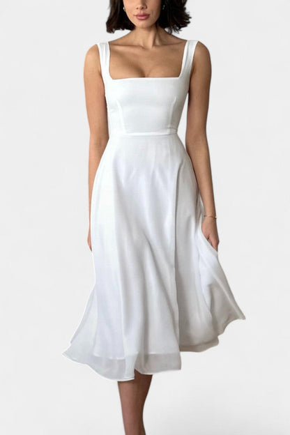 Vestido Mary Midi Aline Sin Mangas Con Escote Cuadrado