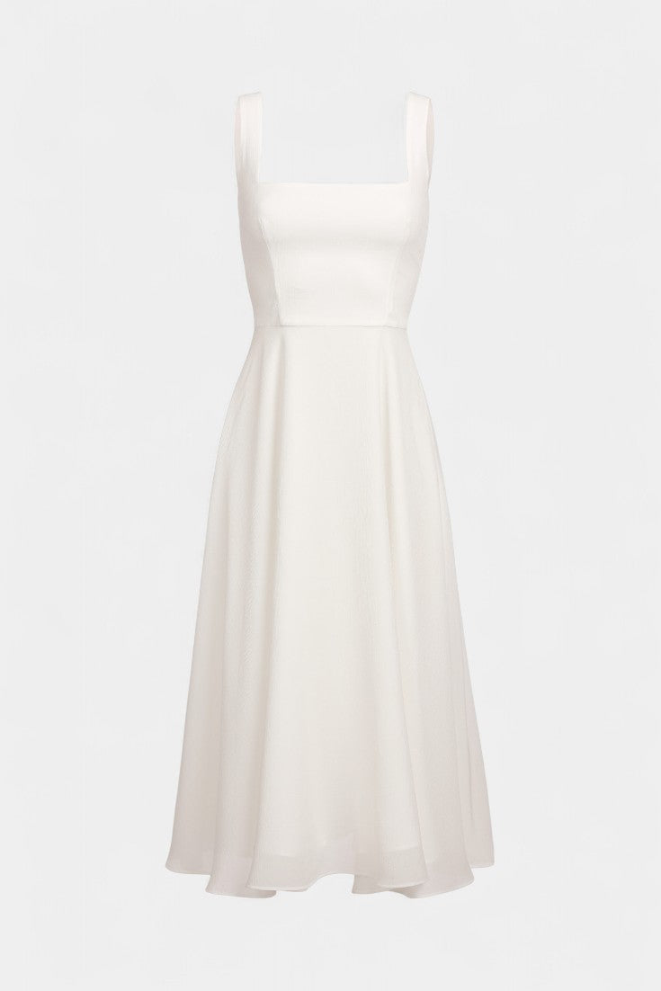 Vestido Mary Midi Aline Sin Mangas Con Escote Cuadrado