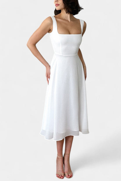 Vestido Mary Midi Aline Sin Mangas Con Escote Cuadrado