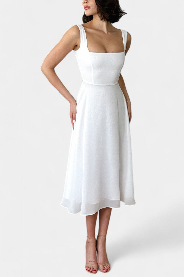 Vestido Mary Midi Aline Sin Mangas Con Escote Cuadrado