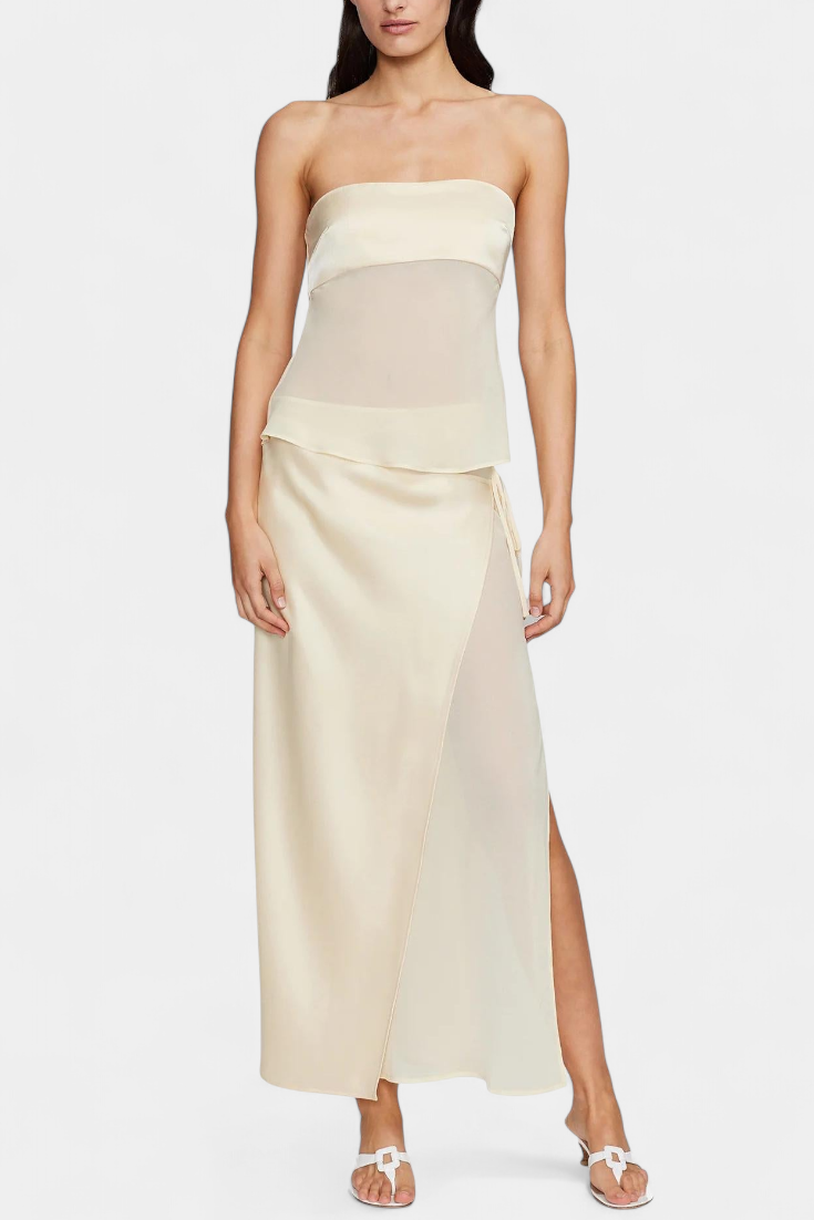 Conjunto Fjorela Falda Midi Satén Mantequilla Privada Chic