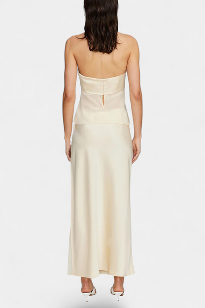 Conjunto Fjorela Falda Midi Satén Mantequilla Privada Chic