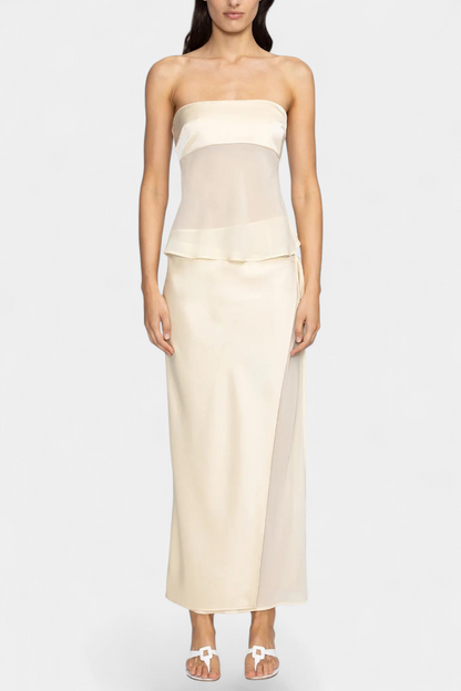 Conjunto Fjorela Falda Midi Satén Mantequilla Privada Chic