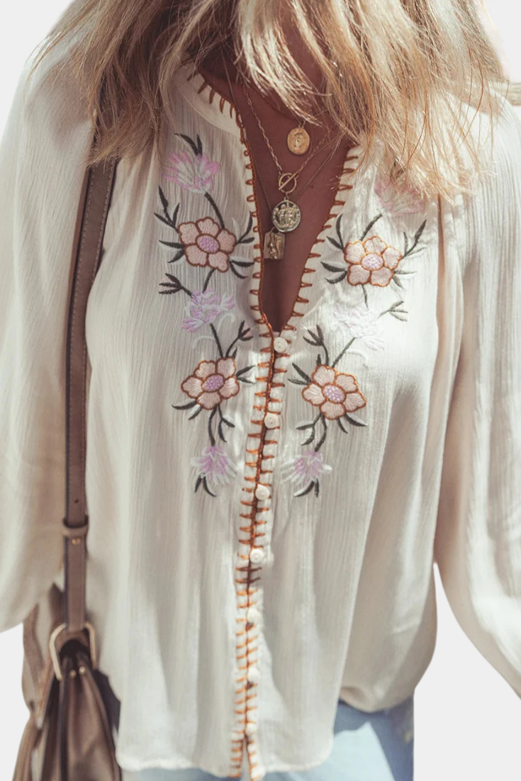 Blusa Rayón Bordados Florales Étnicos Exclusiva Coqueta