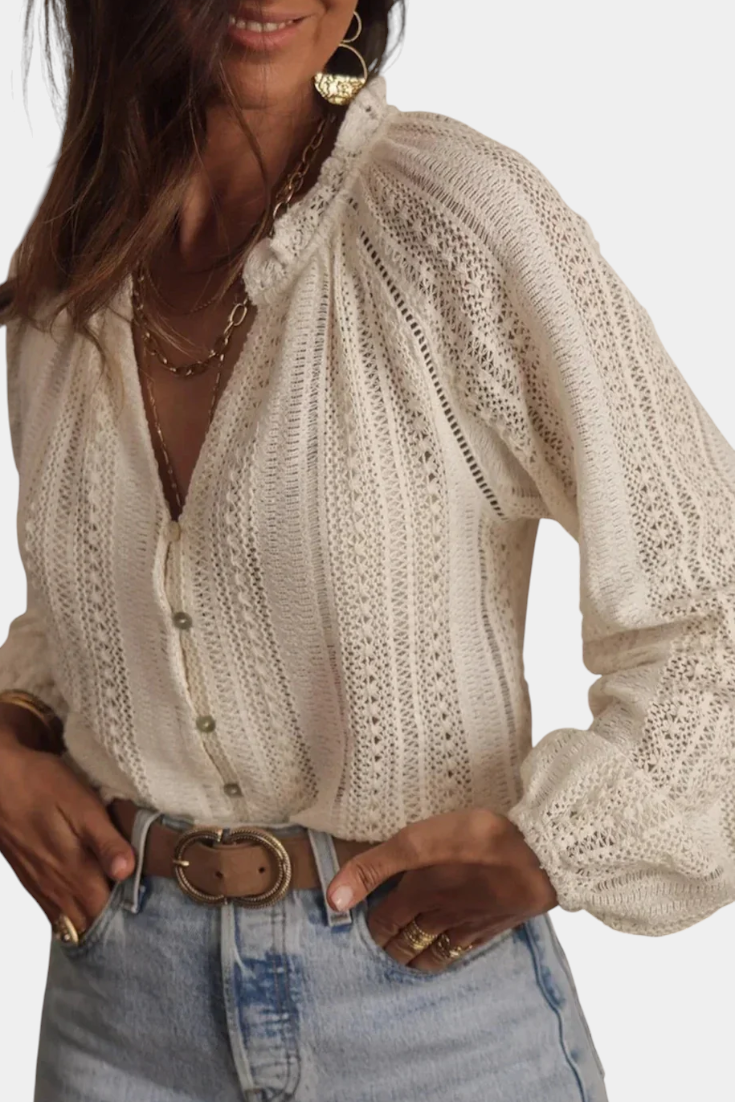Blusa Hanalei Encaje Vintage de Algodón con Calado Bohemio