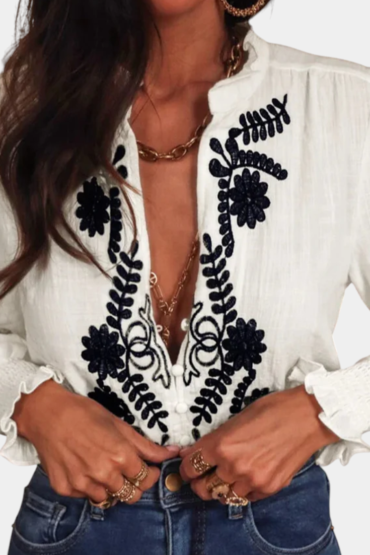 Sahara Petals Blusa Algodón Bordados Étnicos Exclusiva