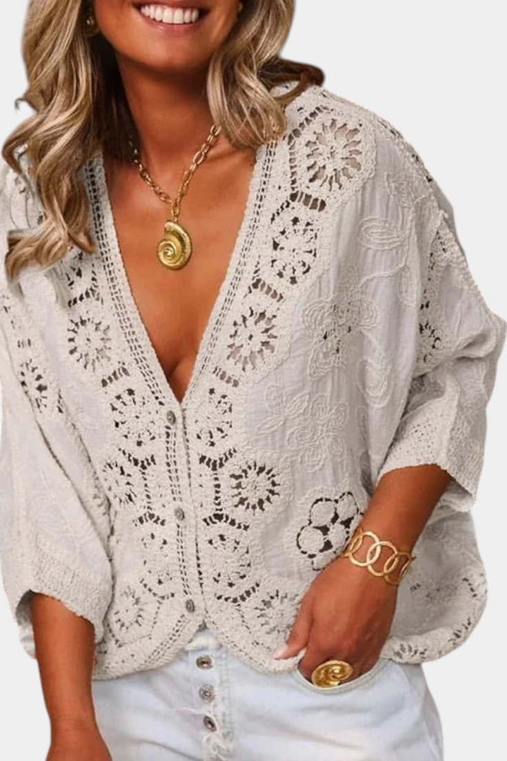 Blusa Crochet Adele Encaje Bohemio Bordados Florales