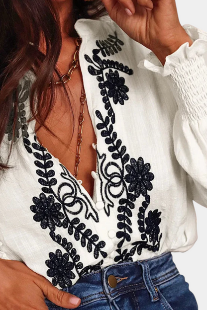 Sahara Petals Blusa Algodón Bordados Étnicos Exclusiva