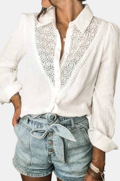 Blusa De Encaje Calado Edición Limitada Algodón Puro Boho