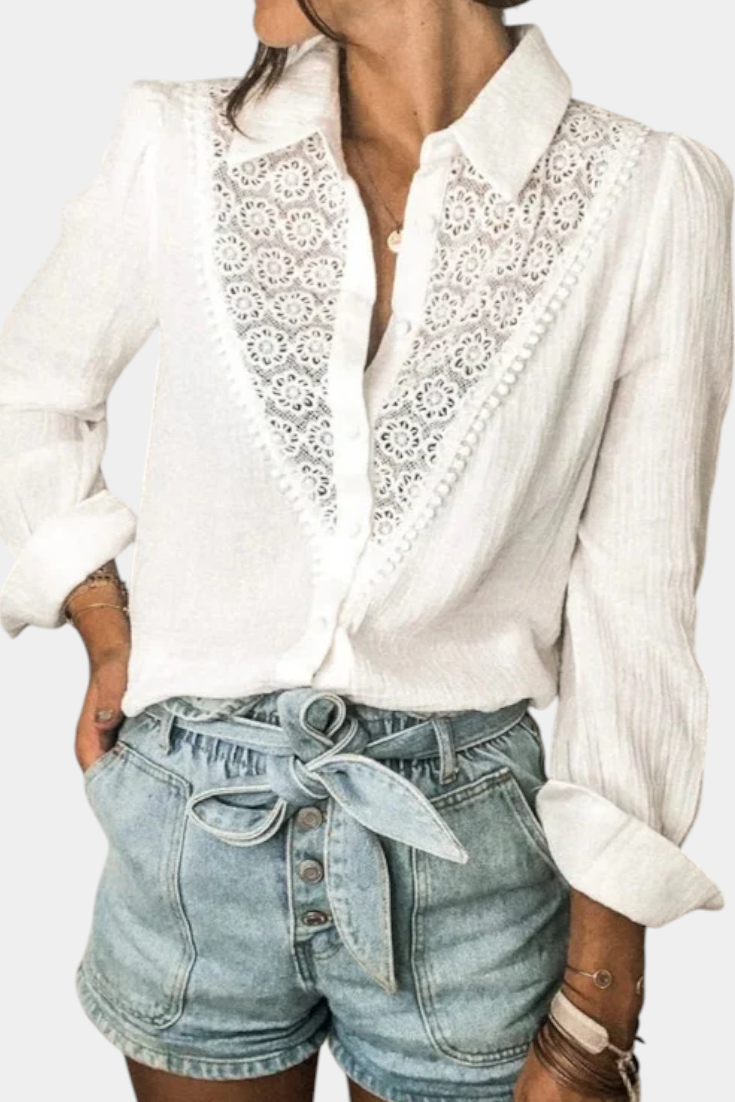 Blusa De Encaje Calado Edición Limitada Algodón Puro Boho