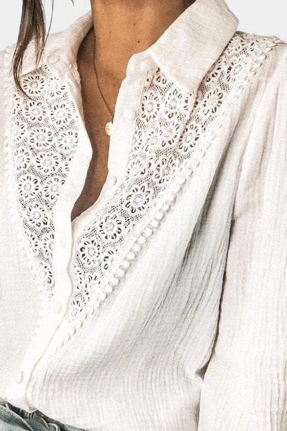 Blusa De Encaje Calado Edición Limitada Algodón Puro Boho