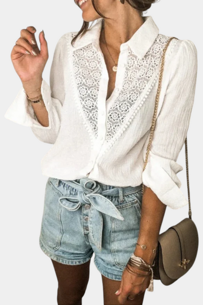 Blusa De Encaje Calado Edición Limitada Algodón Puro Boho