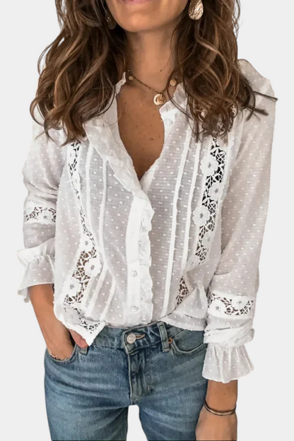 Blusa Susurro De Sauce Con Algodón Y Encaje Volantes