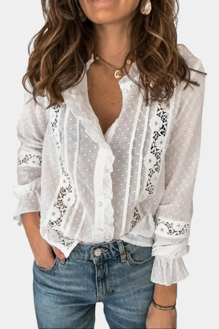 Blusa Susurro De Sauce Con Algodón Y Encaje Volantes