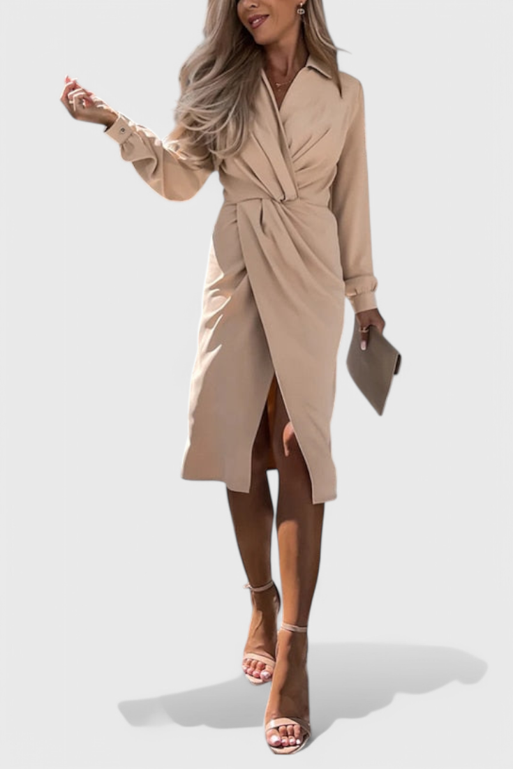 Vestido Midi Lillian Seda Abertura Lateral Coqueta