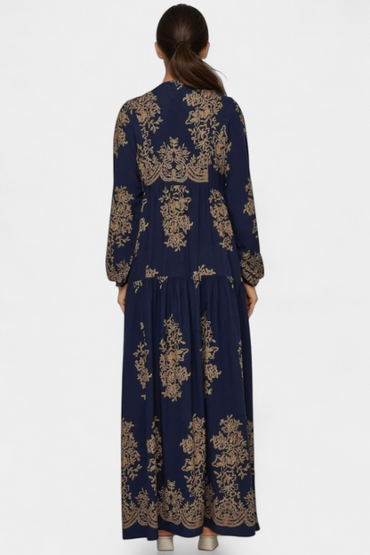 Yaiza Vestido Maxi Estampado Vintage Con Cuello Camisero