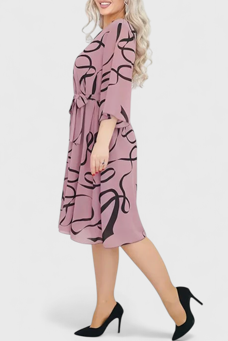 Vestido Midi Estampado Con Cinturón Tejido Ligero Ingenioso