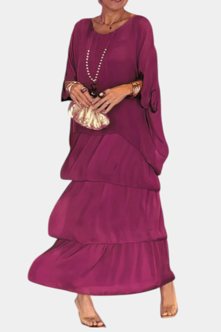 Vestido Maxi Boho Con Volantes Y Mangas Murciélago Genial